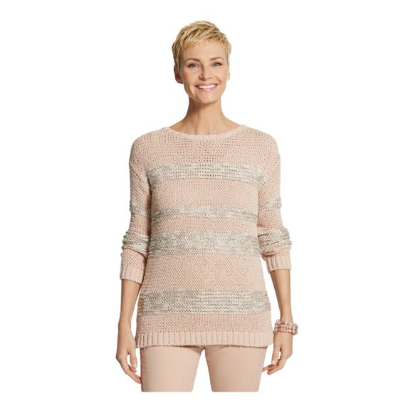 Chico’s NWT Marley Pullover Sweater, Pink Silver Sparkle Stripe Women's 2 (L) - Picture 12 of 13